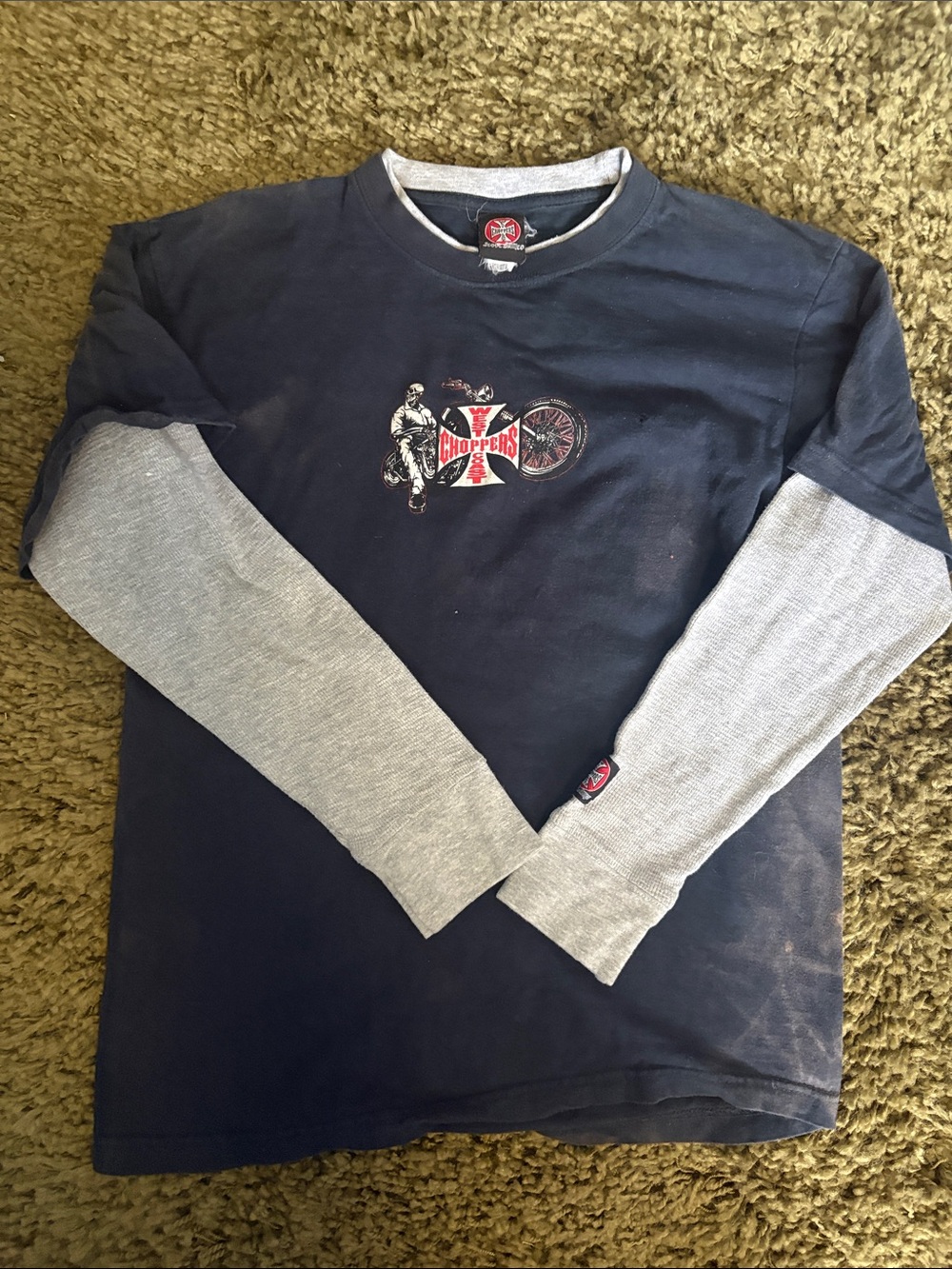 West coast Choppers vintage 90s Tee - Navy & light grey a GOOD size S in men’s